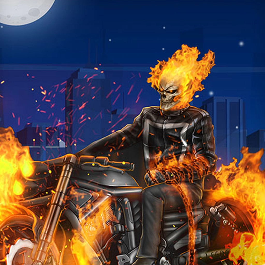 ghost rider bike on fire blue